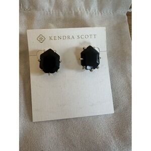 Kendra‎ Scott Black Morgan Stud Earrings Gold Retired Style Heptagon